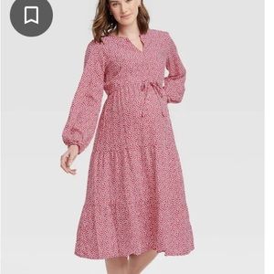 Isabel Maternity Womens Long Sleeve Tie-Waist Maternity Dress Polka Dot M